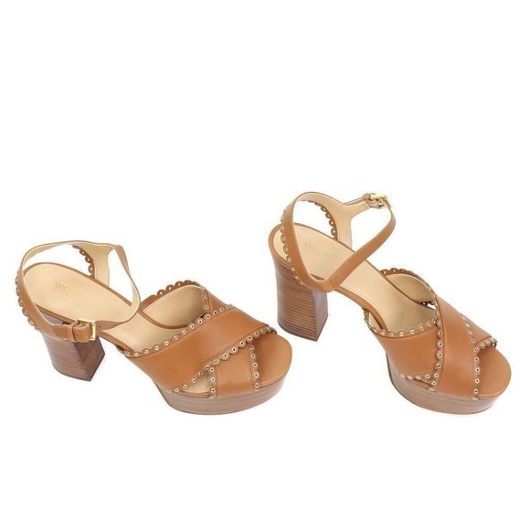Michael Kors Womens Jessie Sandals Brown Platform Heels Buckle Eyelet 10 M New main image 4